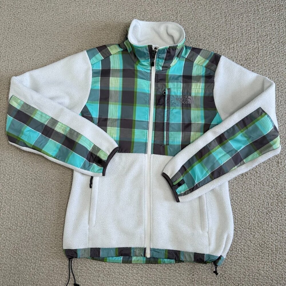 The North‎ Face Fleece Jacket Womens Small White Plaid Denali Polartec Full zip